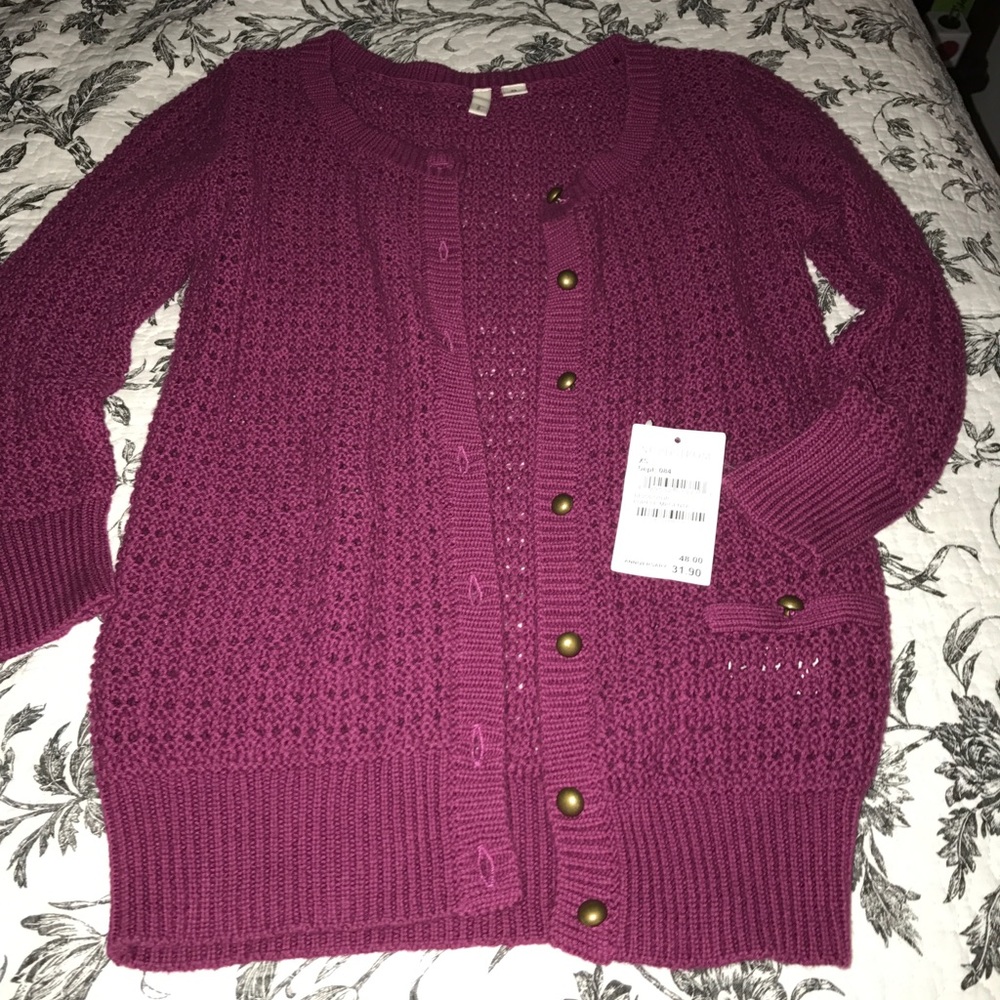 Frenchi crochet magenta cardigan sweater